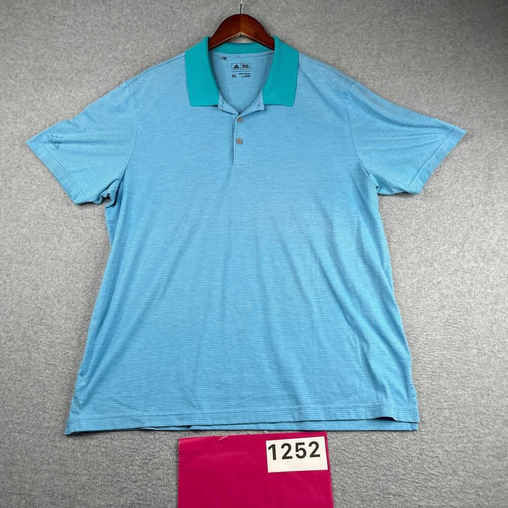 Adidas Golf Polo Shirt Mens XL Blue Striped Casual Stretch Classic